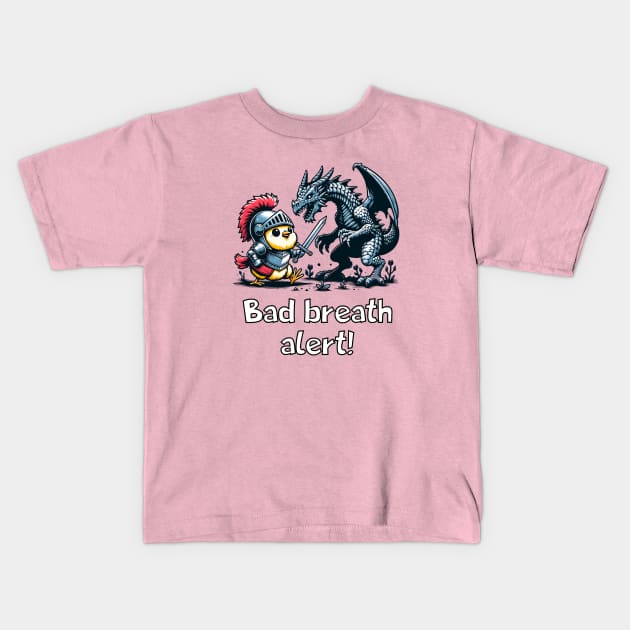 Chick Knight vs. Dragon: "Bad Breath Alert!" | Funny Kids T-Shirt by Critter Chaos